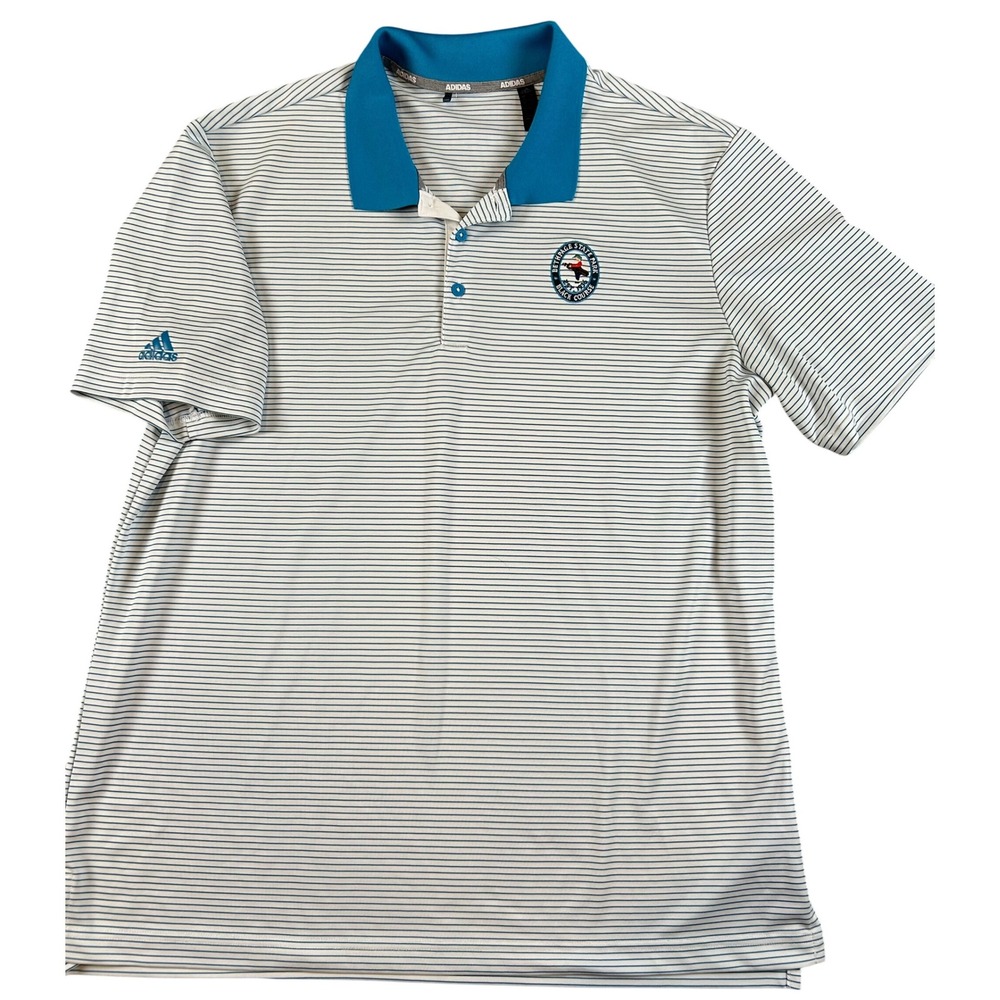 Adidas Mens Golf Polo Shirt Bethpage State‎ Park Black Course Striped Blue XL